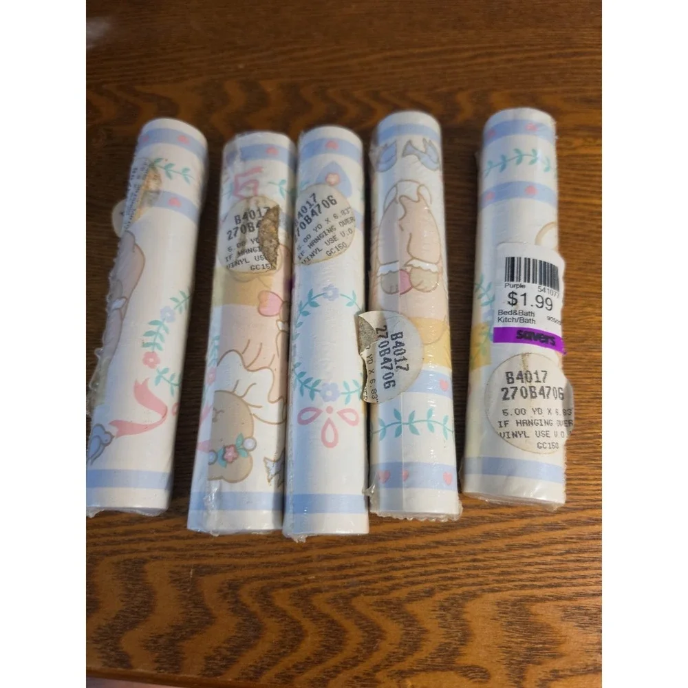 Nos 5 Rolls (5yd By 6.83inch) Prepasted baby girl bear wallpaper border Vintage